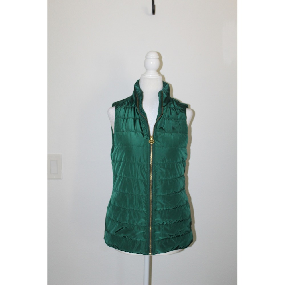 Michael Kors Women's Emerald Green Quilted Puffer Vest Gold Hardware XS Preppy